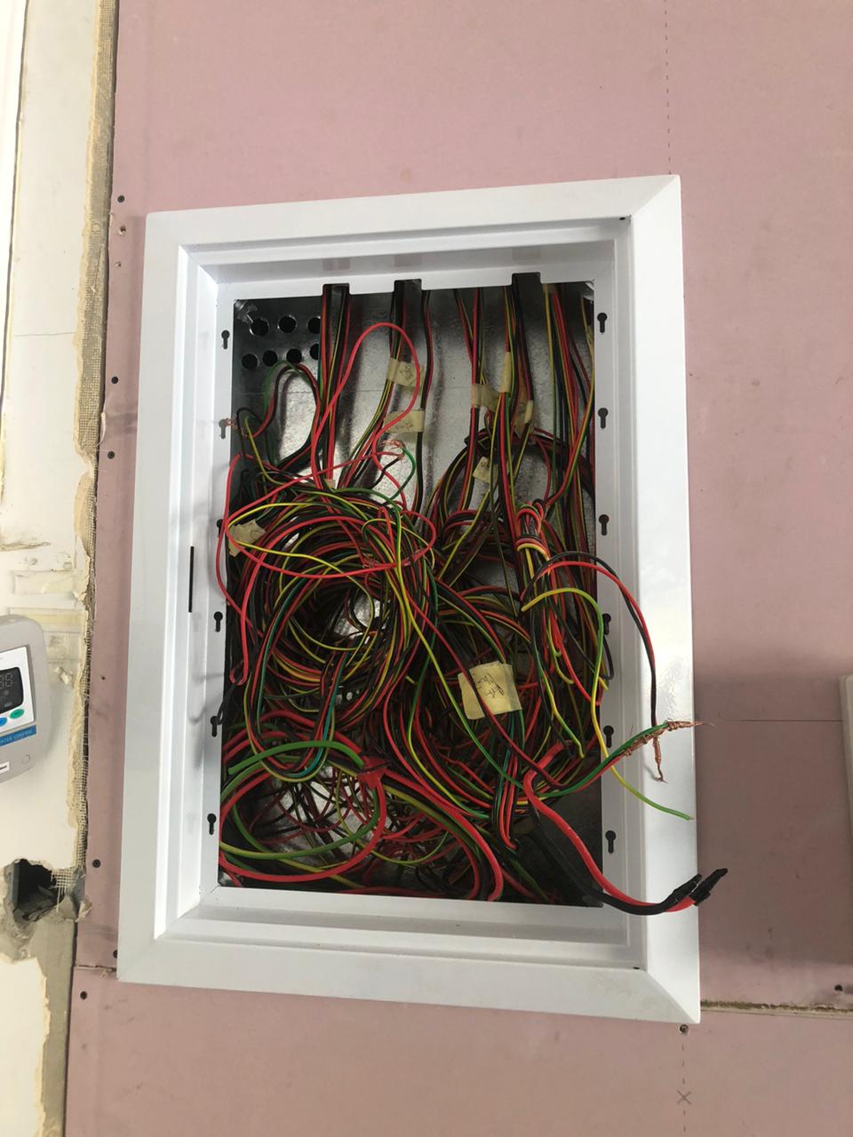 First-fix wiring roughed into a new recessed distribution enclosure